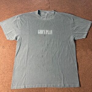 Drake God's Plan Cross Graphic T-Shirt Mens Medium Gray Mineral Wash OVO Rap Tee